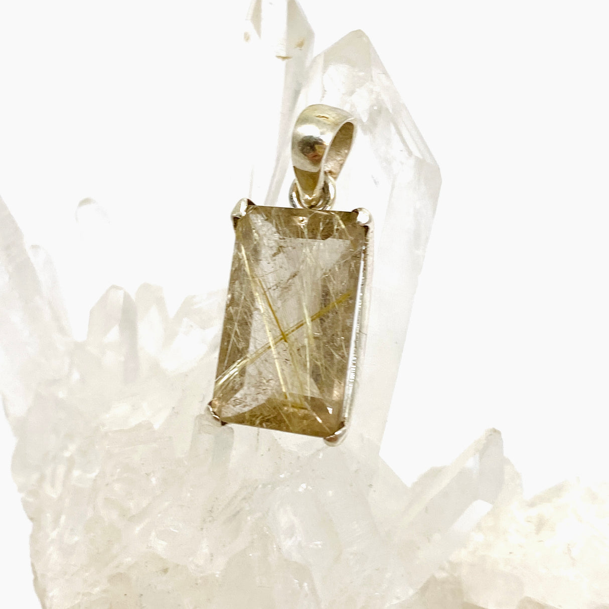 Golden Rutile Quartz Rectangular Faceted Pendant PPGJ893