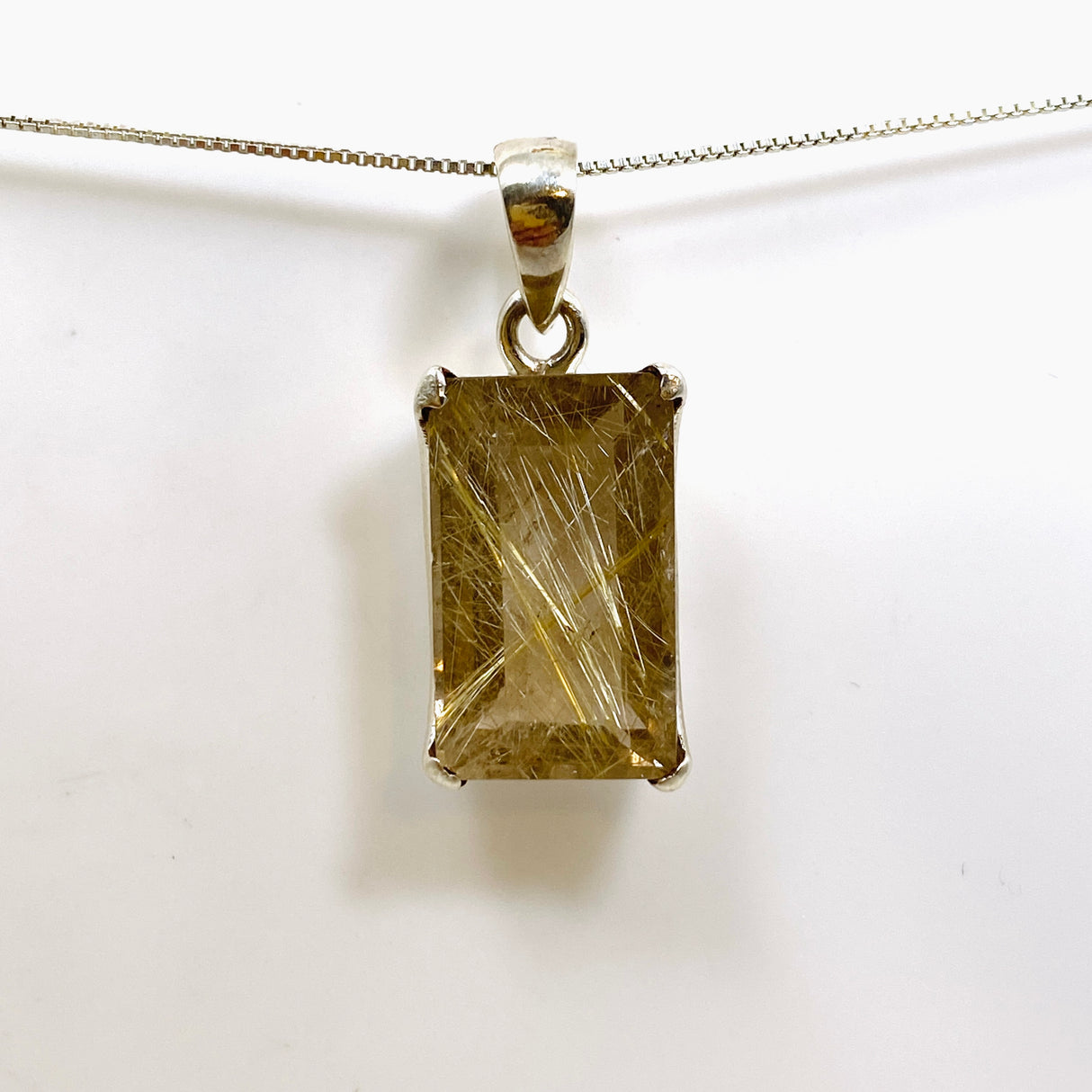 Golden Rutile Quartz Rectangular Faceted Pendant PPGJ893