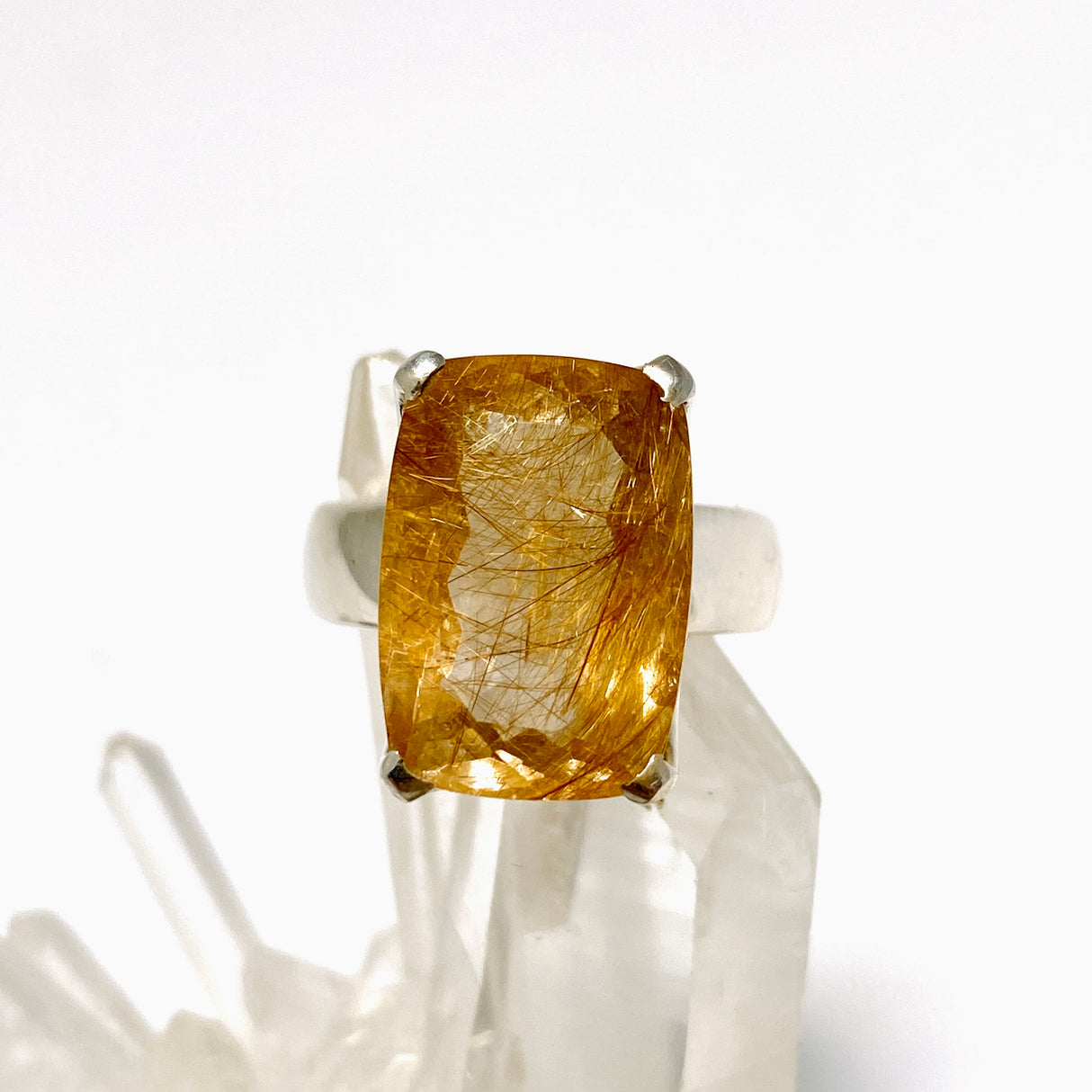 Golden Rutile Quartz Rectangular Faceted Ring Size 7 PRGJ1006