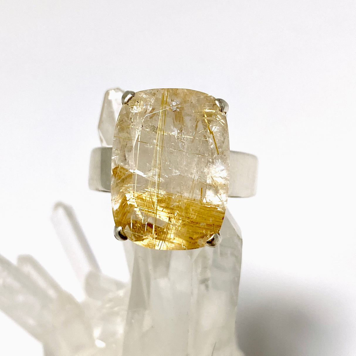 Golden Rutile Quartz Rectangular Faceted Ring Size 9 PRGJ1008