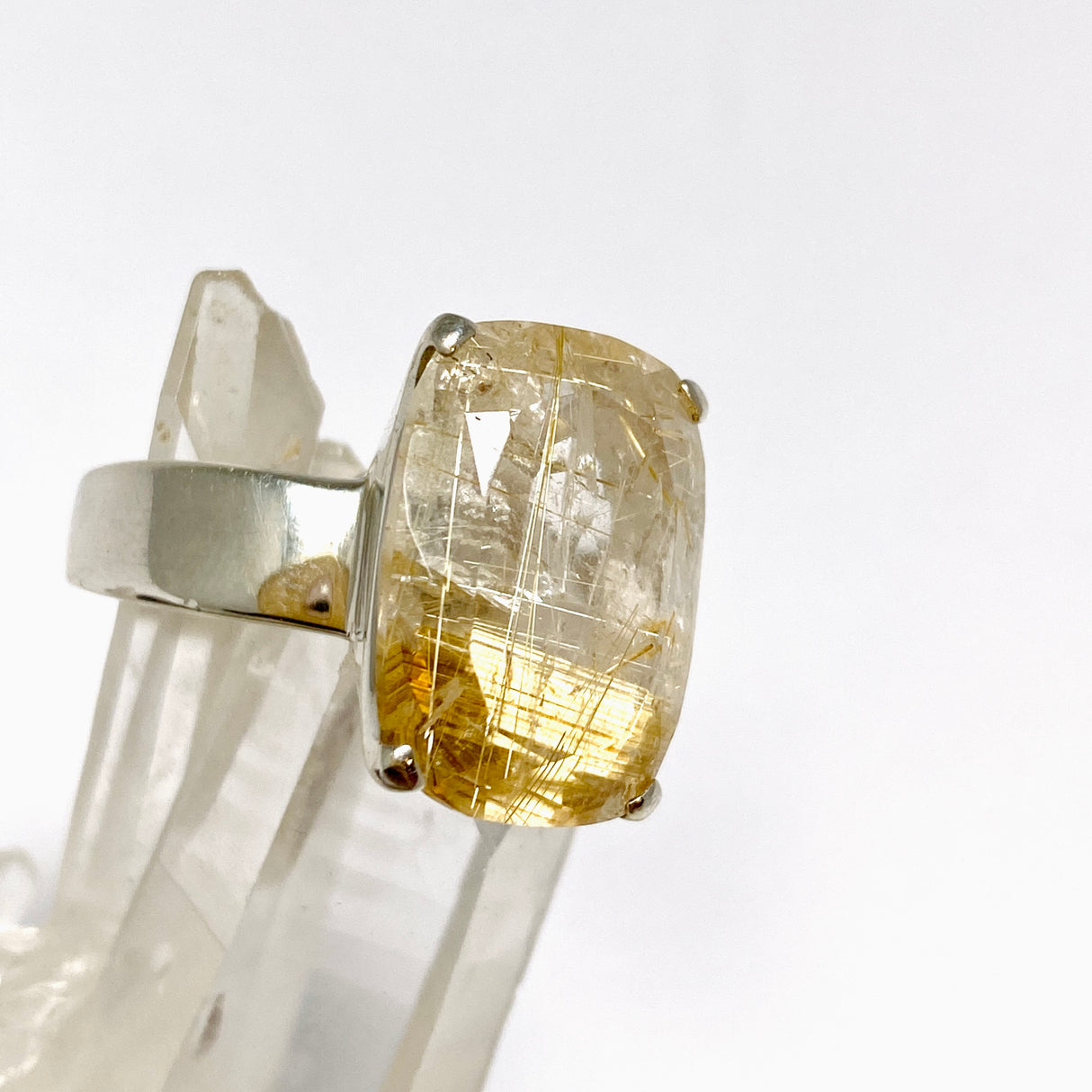 Golden Rutile Quartz Rectangular Faceted Ring Size 9 PRGJ1008