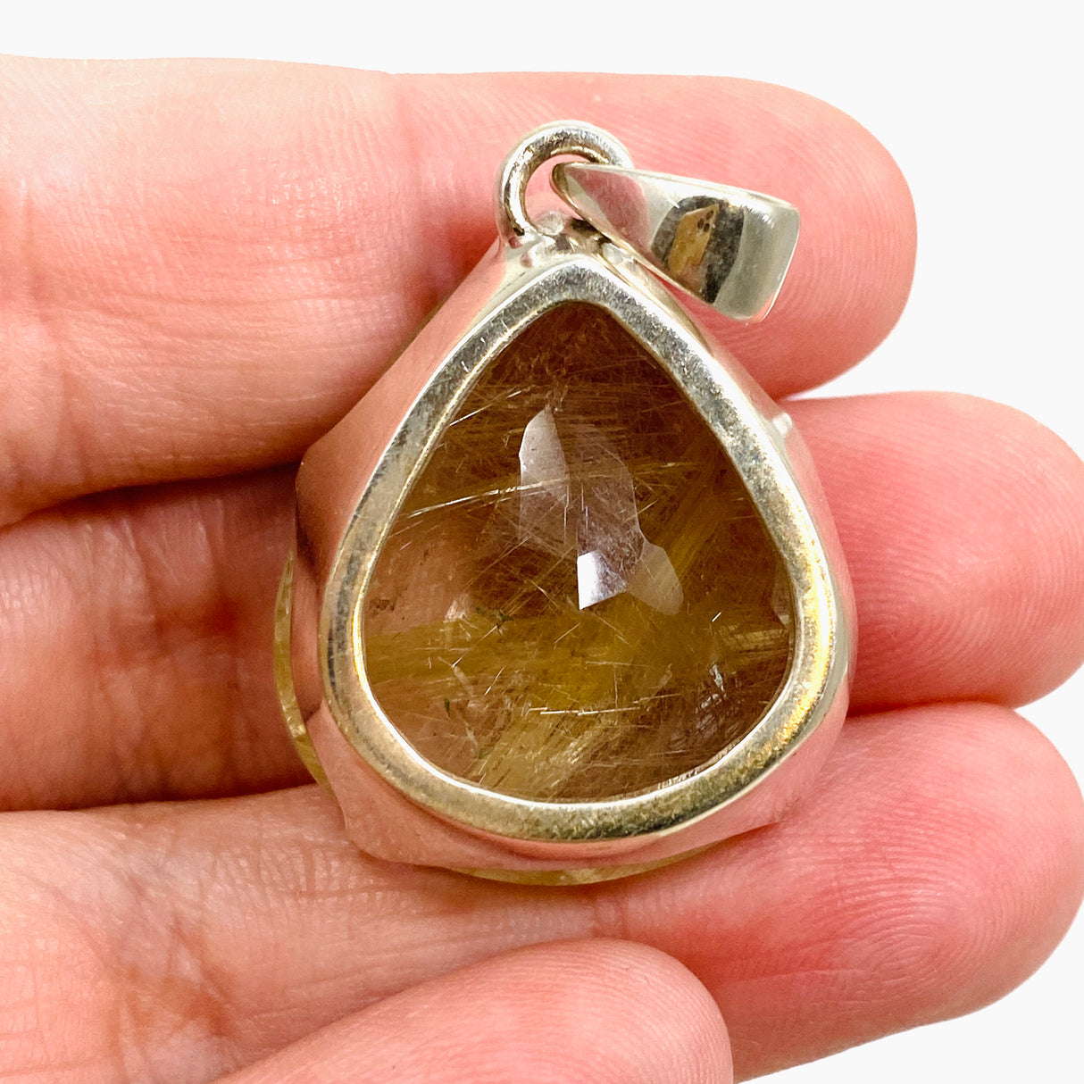 Golden Rutile Quartz Teardrop Checkerboard Faceted Pendant PPGJ891