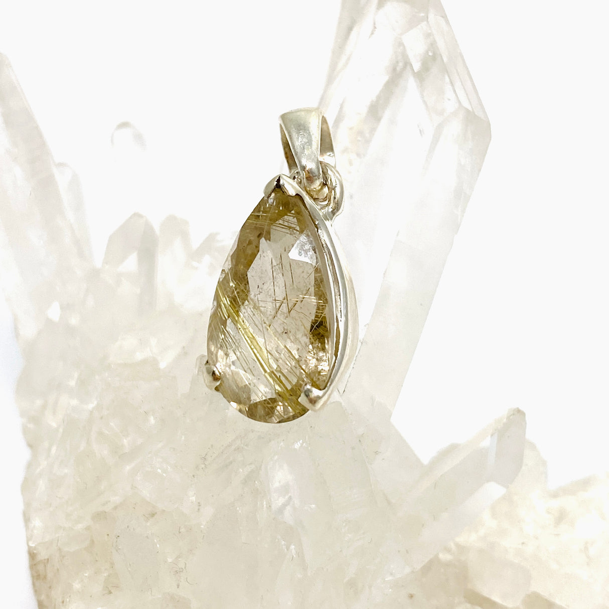 Golden Rutile Quartz Teardrop Faceted Pendant PPGJ886