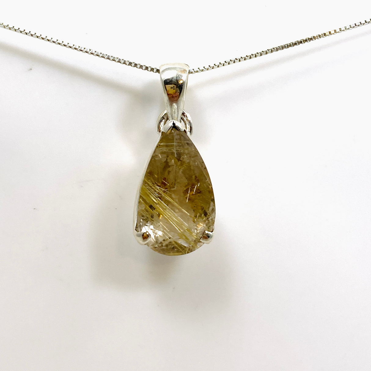 Golden Rutile Quartz Teardrop Faceted Pendant PPGJ886