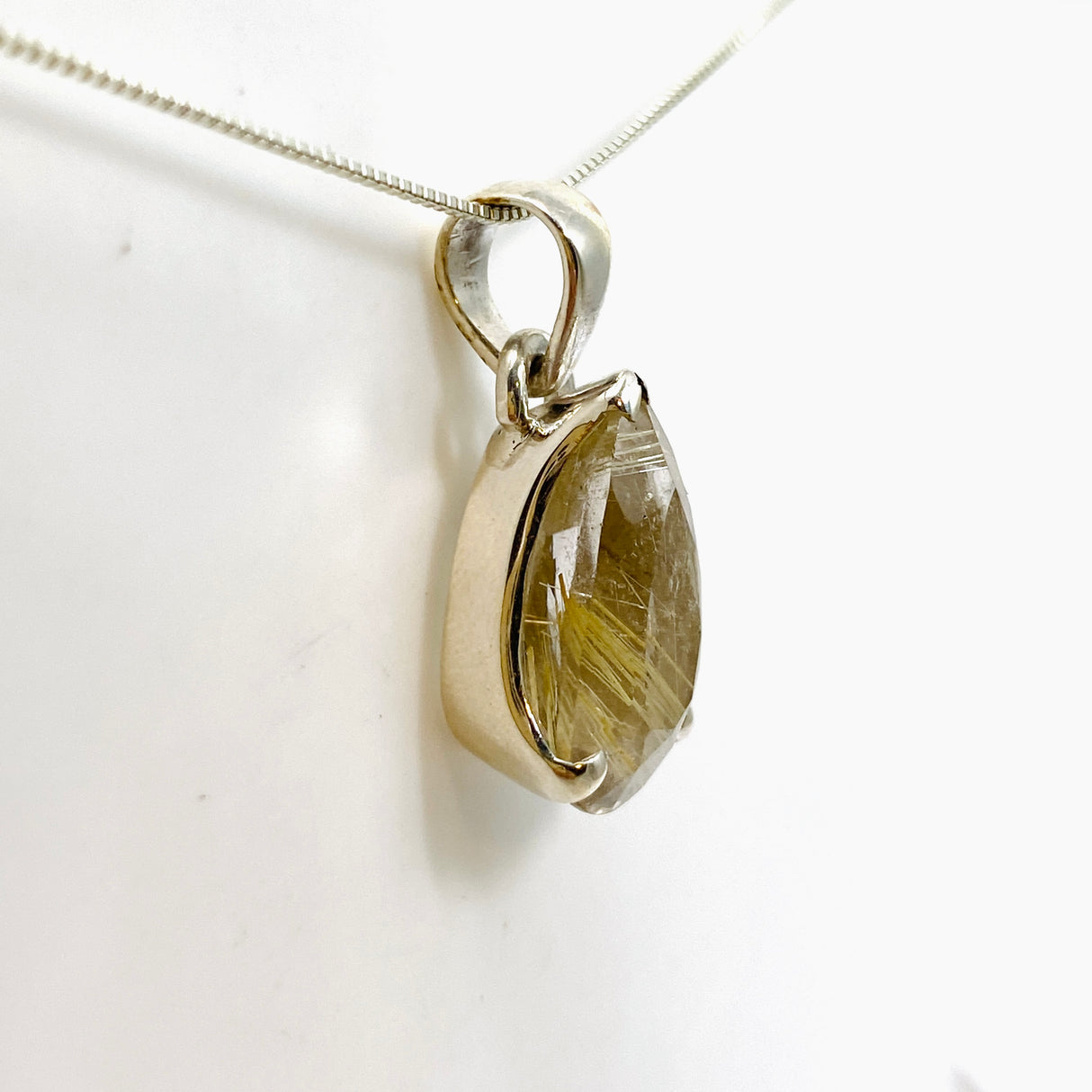 Golden Rutile Quartz Teardrop Faceted Pendant PPGJ886