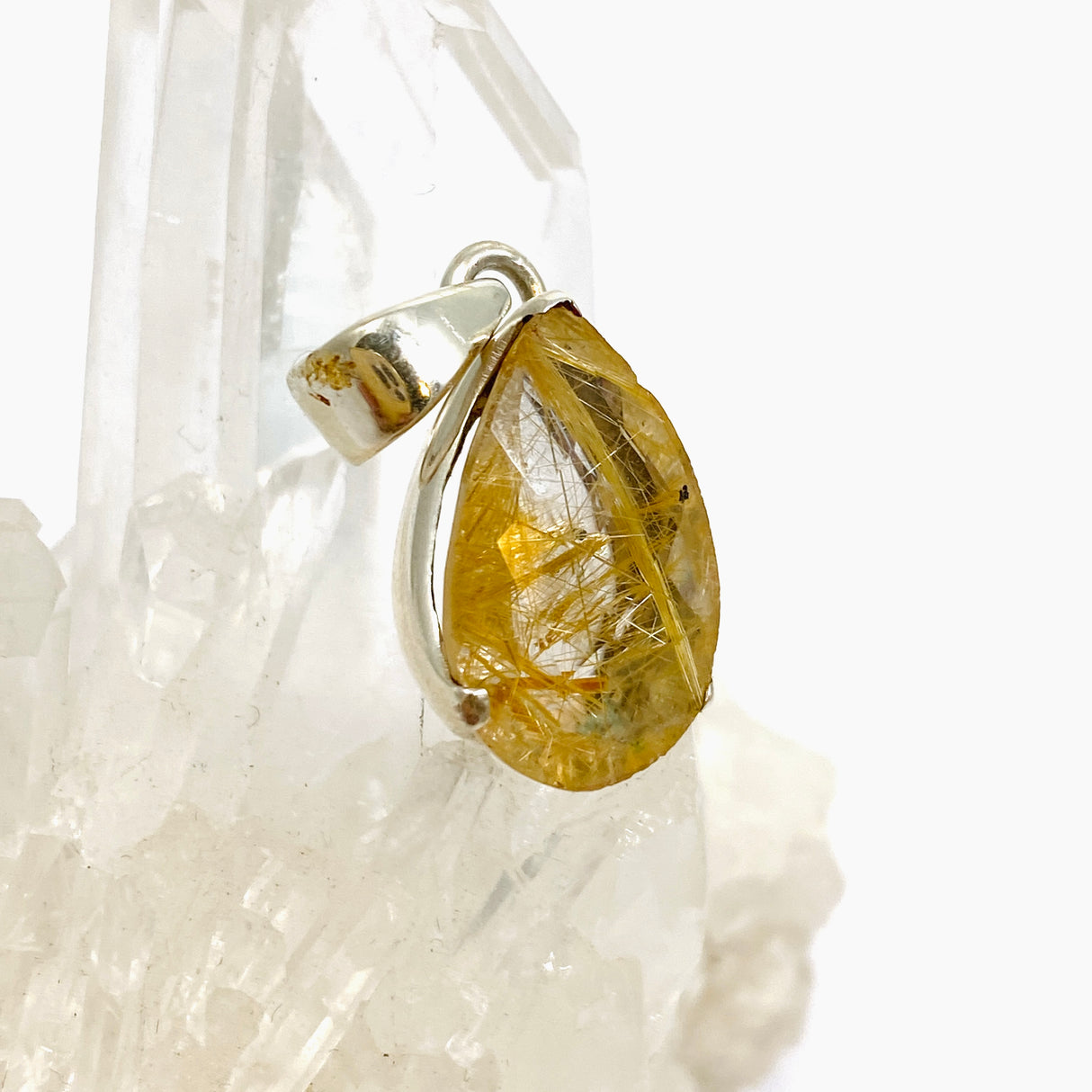 Golden Rutile Quartz Teardrop Faceted Pendant PPGJ887