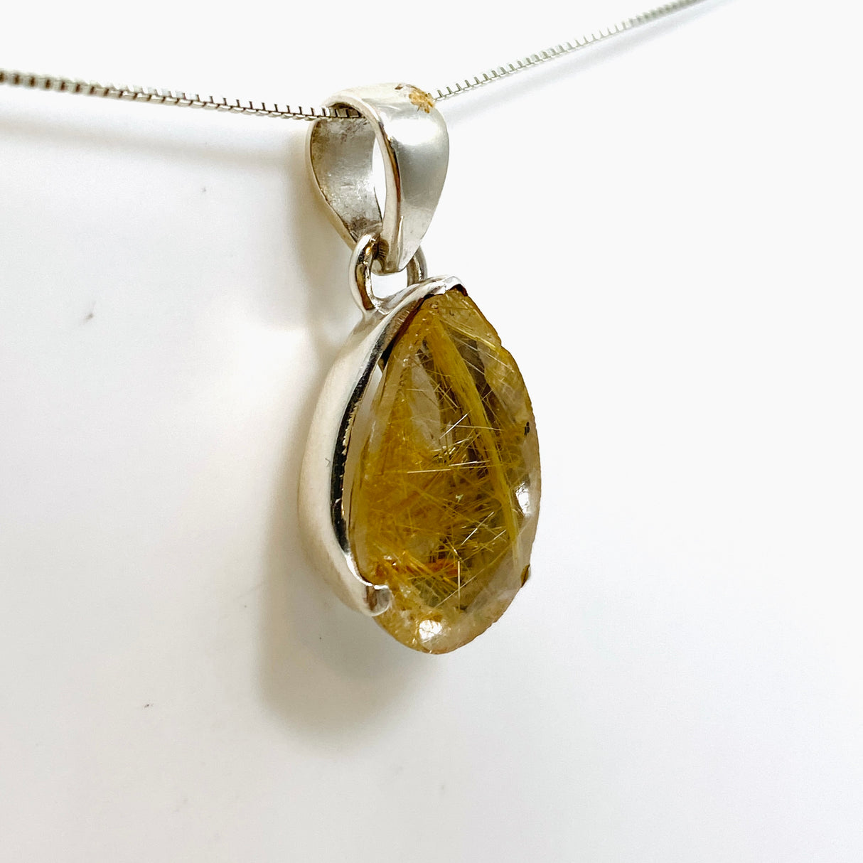 Golden Rutile Quartz Teardrop Faceted Pendant PPGJ887