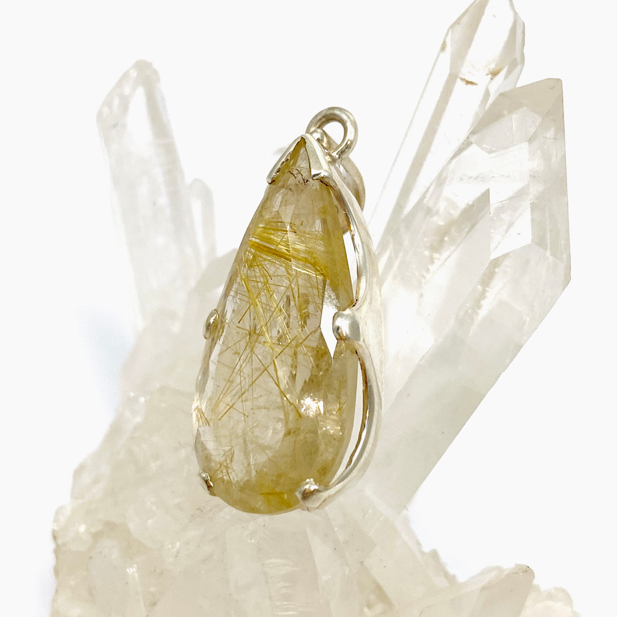 Golden Rutile Quartz Teardrop Faceted Pendant PPGJ888