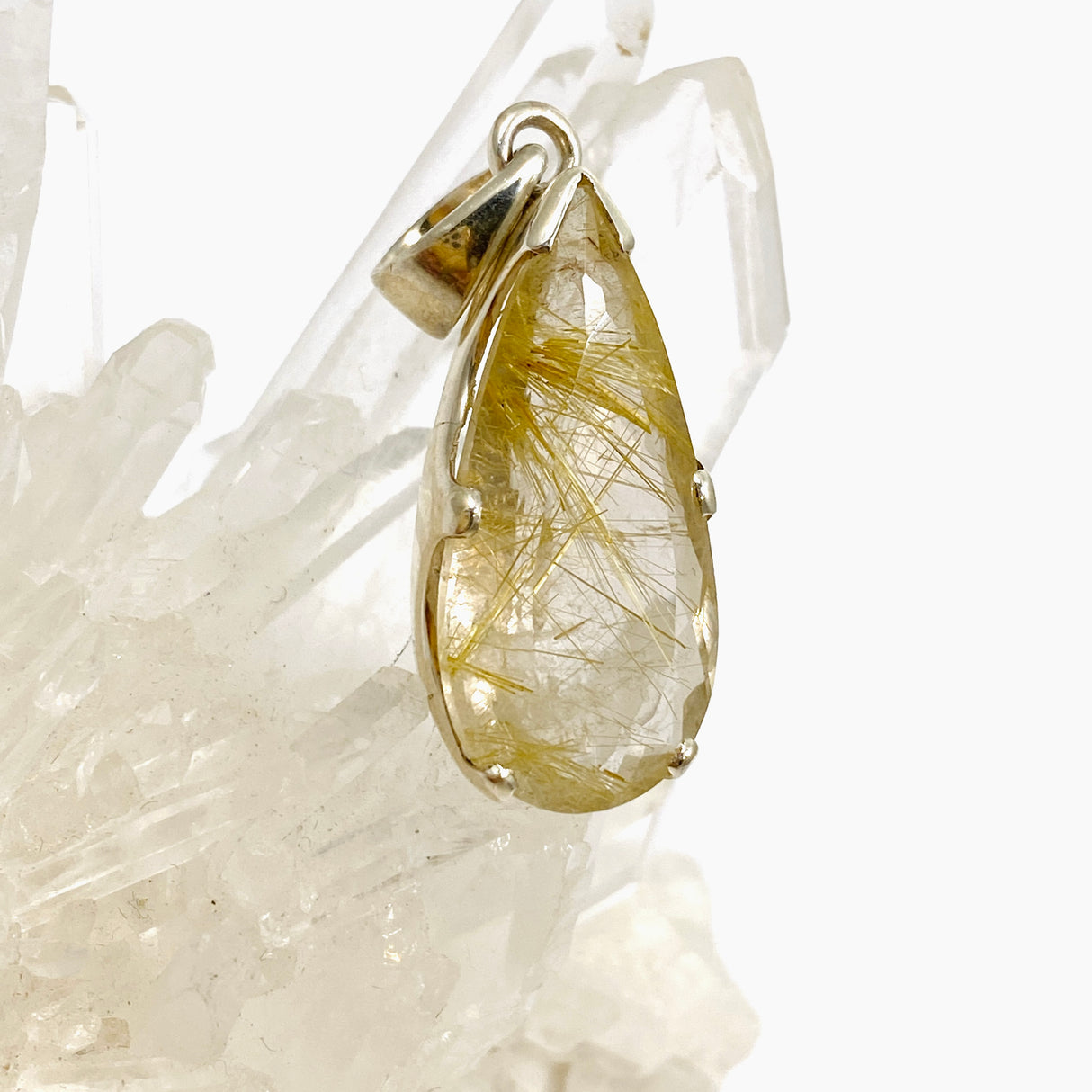 Golden Rutile Quartz Teardrop Faceted Pendant PPGJ888