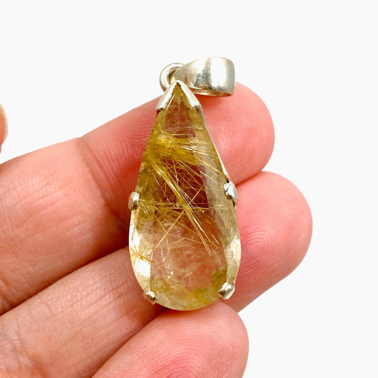 Golden Rutile Quartz Teardrop Faceted Pendant PPGJ888