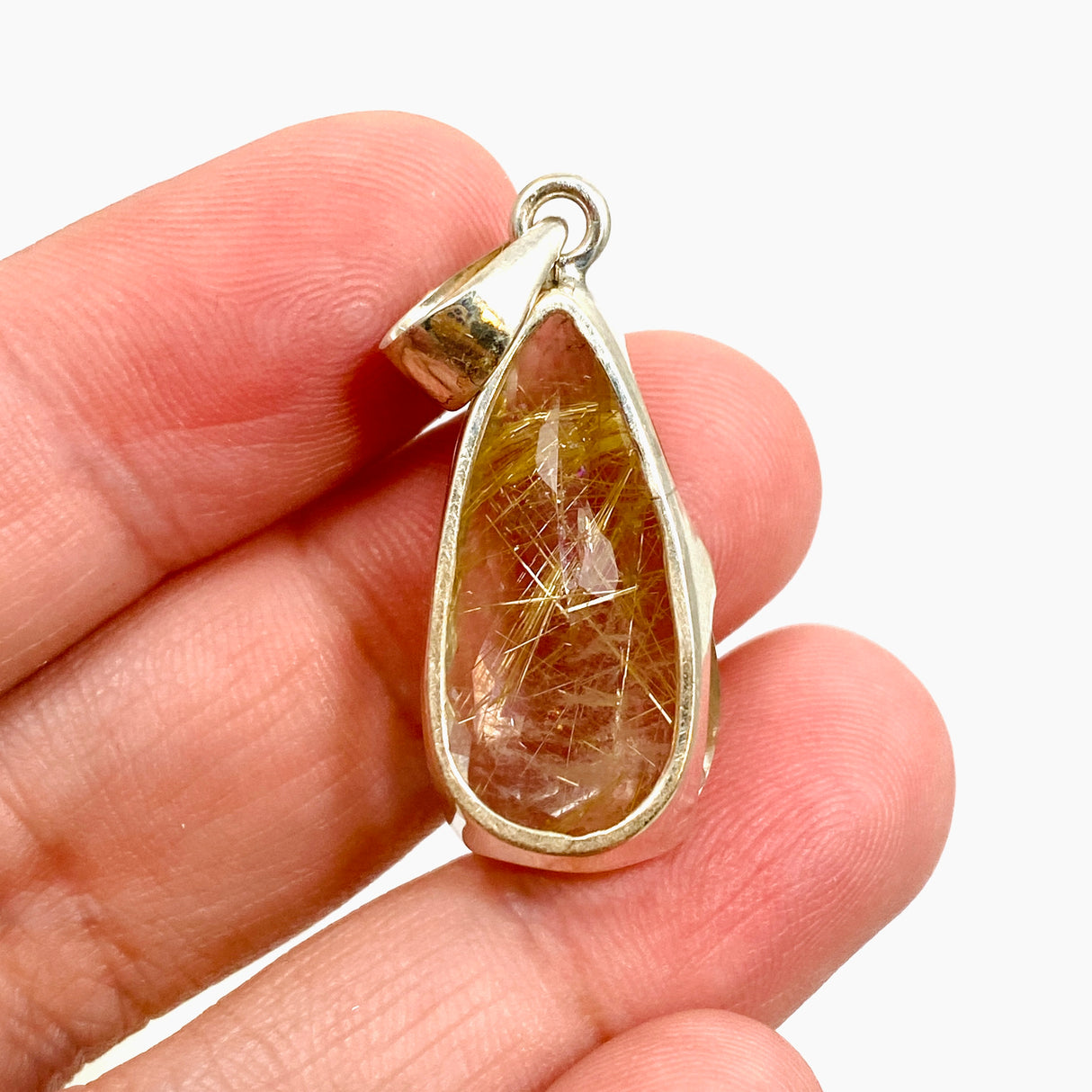 Golden Rutile Quartz Teardrop Faceted Pendant PPGJ888