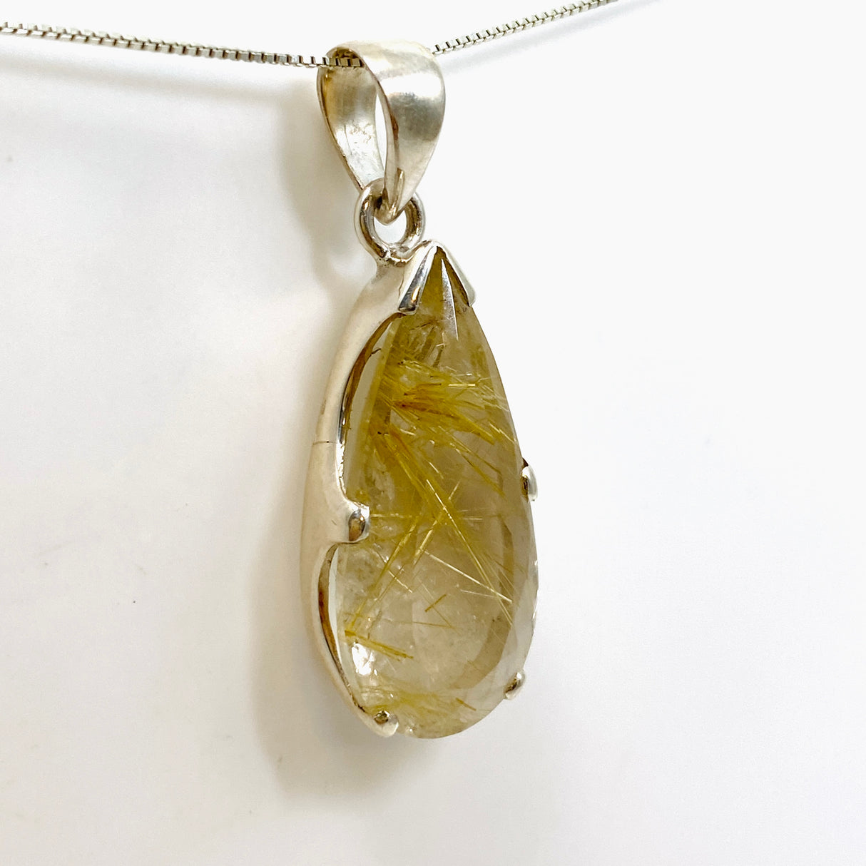 Golden Rutile Quartz Teardrop Faceted Pendant PPGJ888