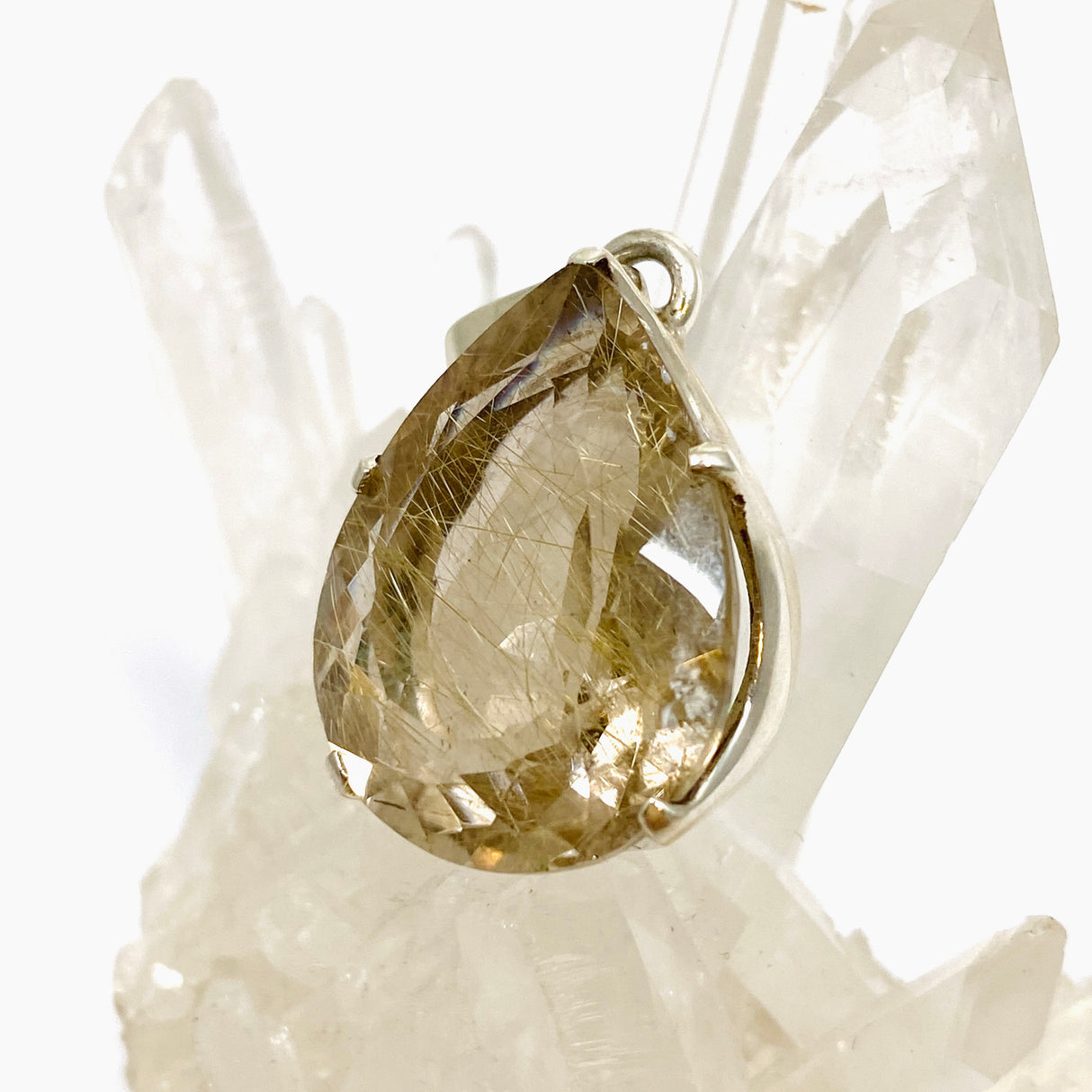 Golden Rutile Quartz Teardrop Faceted Pendant PPGJ889