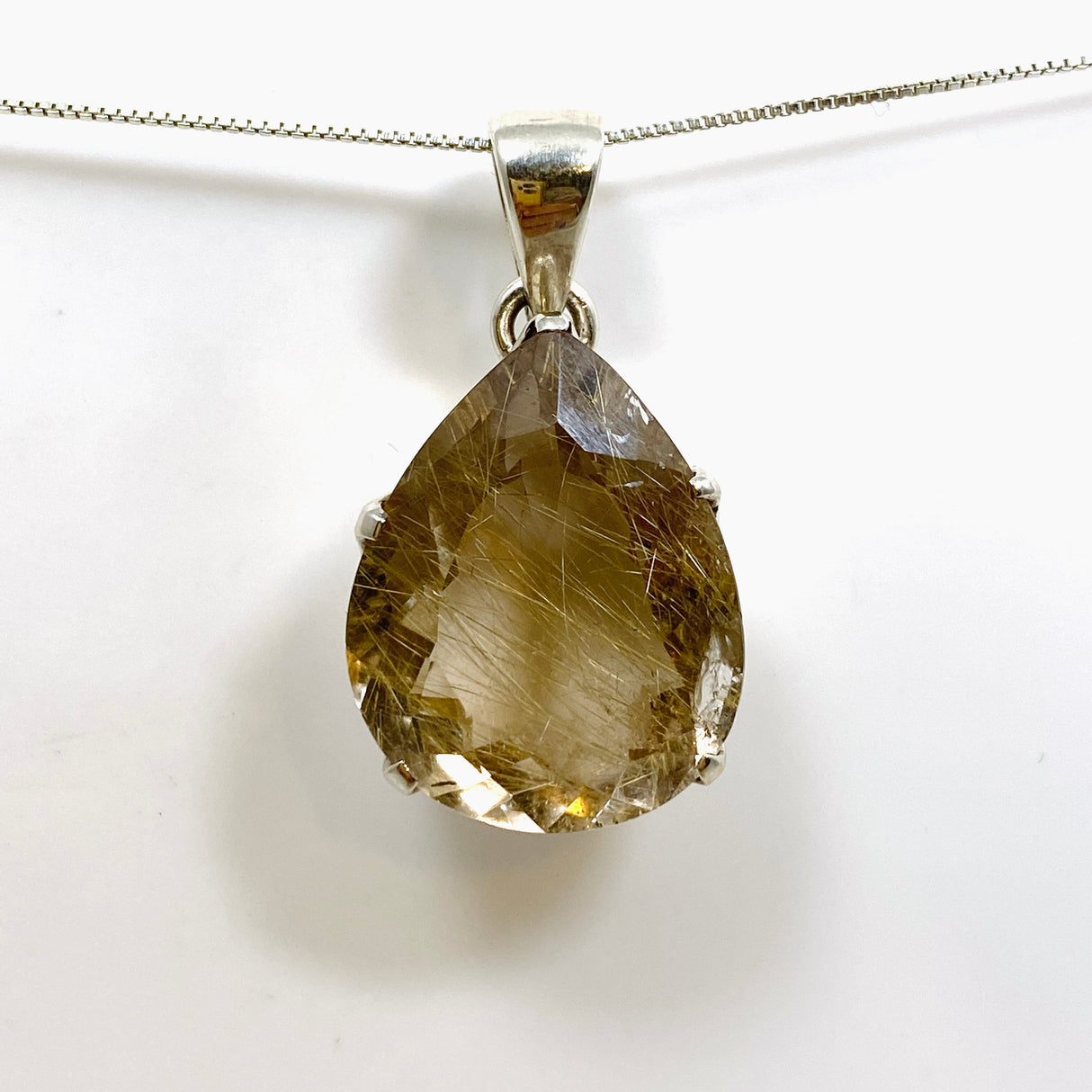 Golden Rutile Quartz Teardrop Faceted Pendant PPGJ889