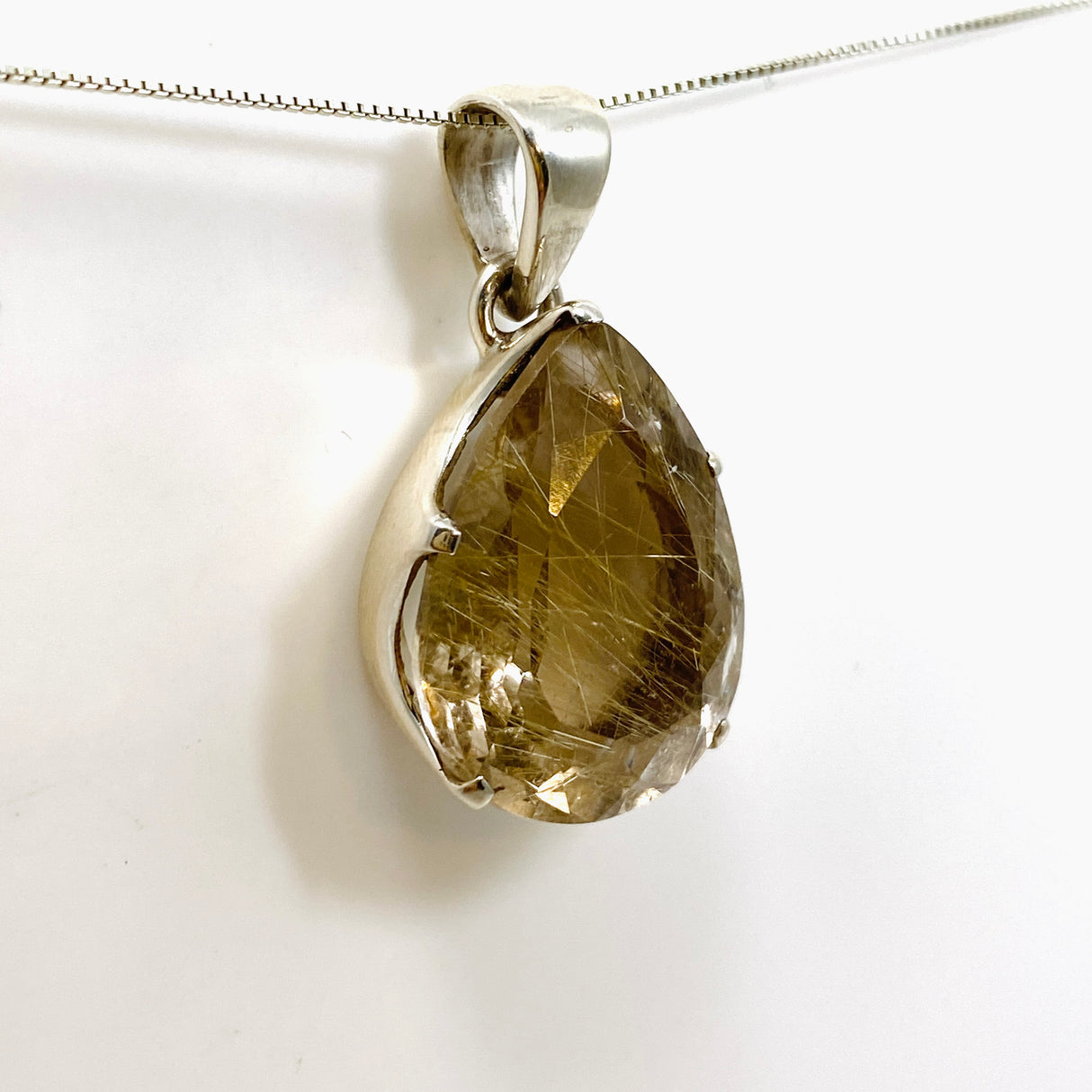 Golden Rutile Quartz Teardrop Faceted Pendant PPGJ889