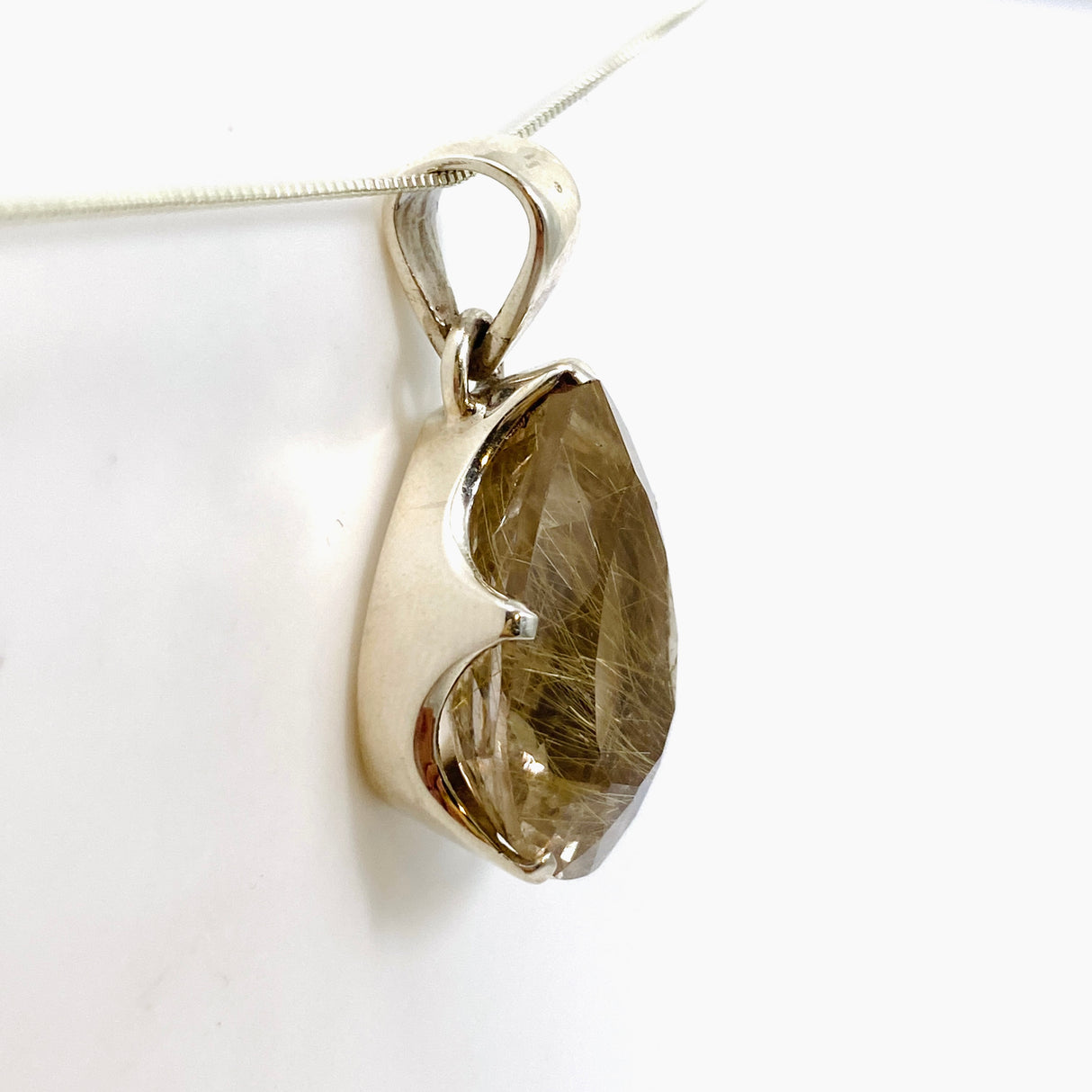 Golden Rutile Quartz Teardrop Faceted Pendant PPGJ889