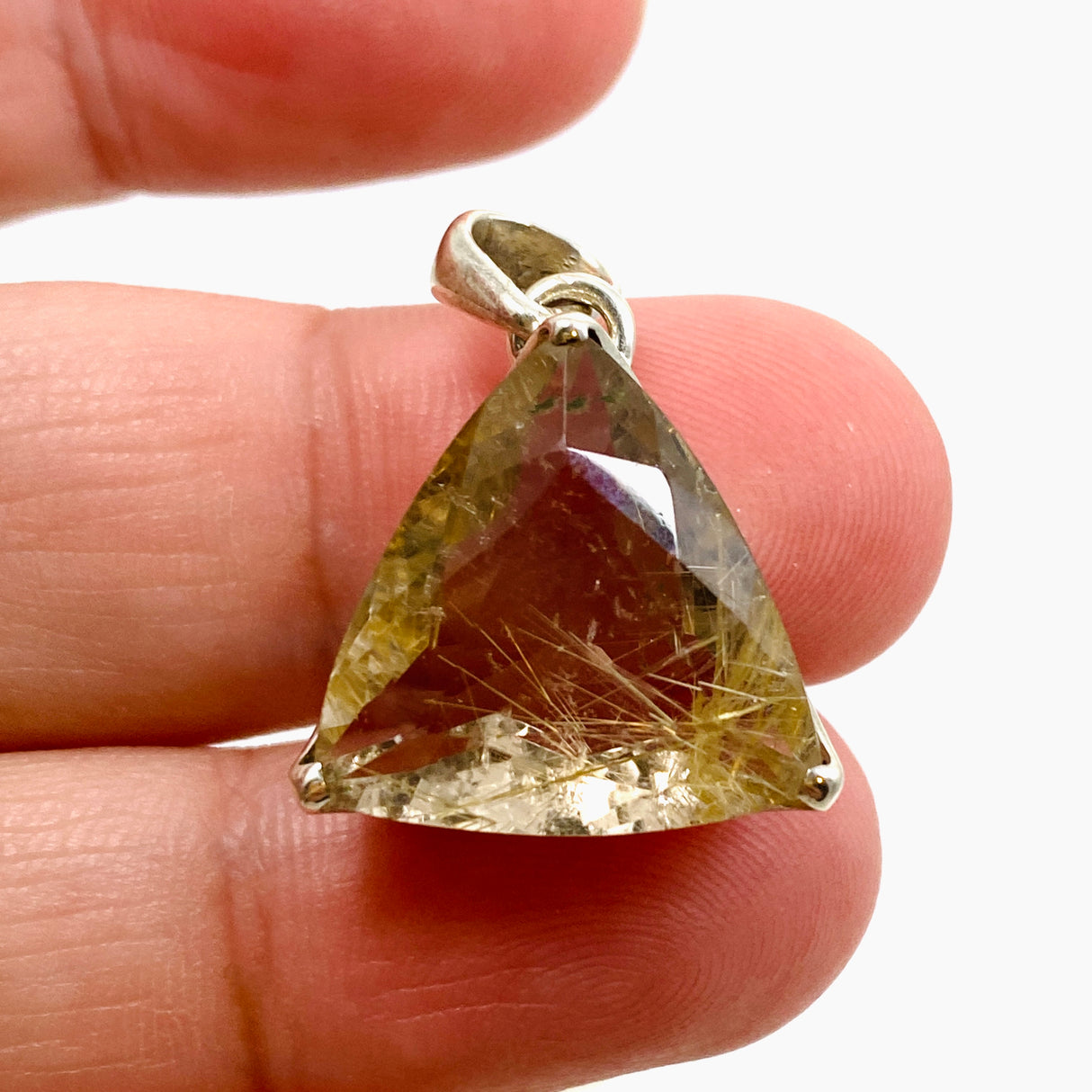 Golden Rutile Quartz Triangular Faceted Pendant PPGJ894