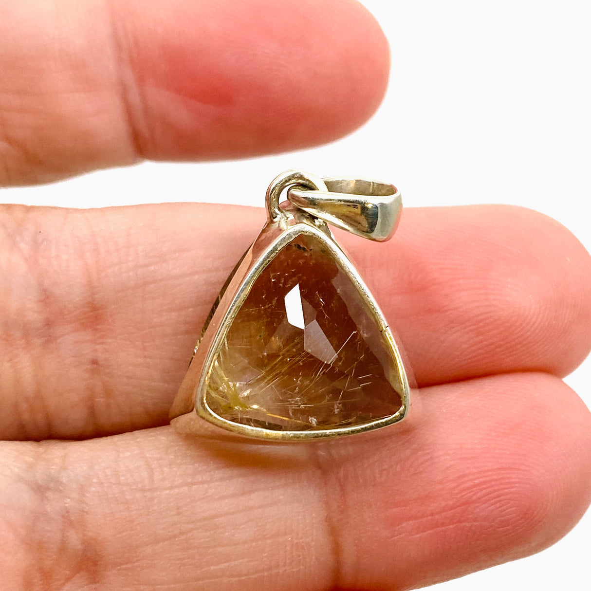 Golden Rutile Quartz Triangular Faceted Pendant PPGJ894