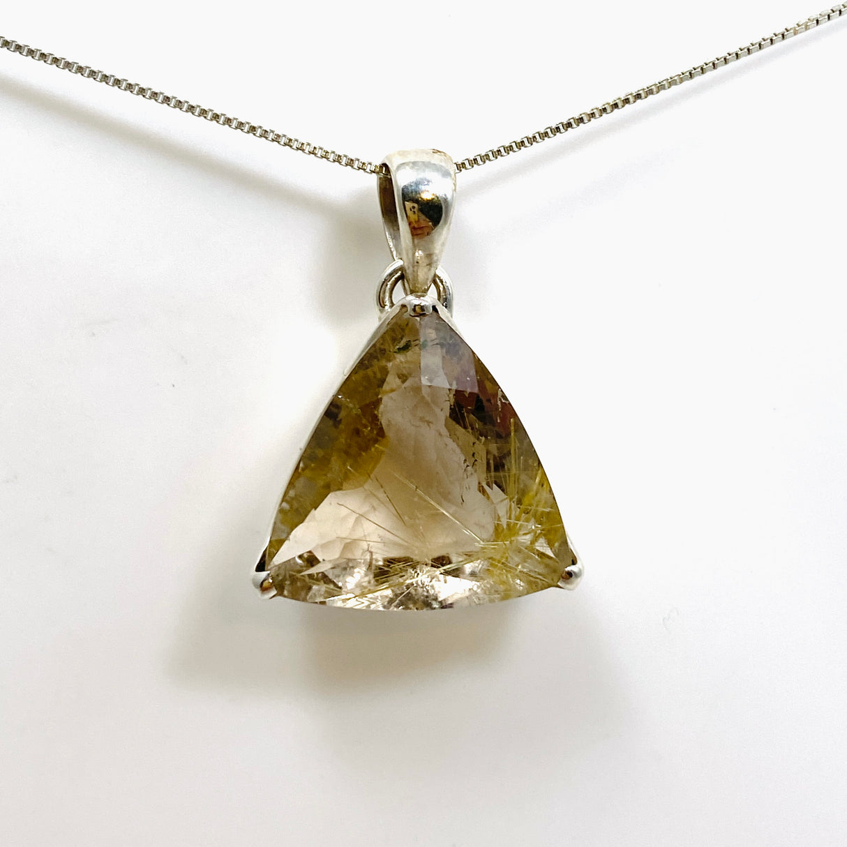 Golden Rutile Quartz Triangular Faceted Pendant PPGJ894