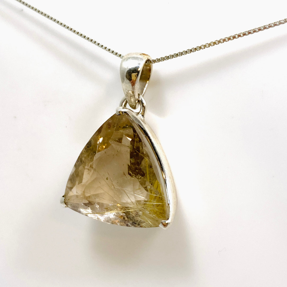 Golden Rutile Quartz Triangular Faceted Pendant PPGJ894