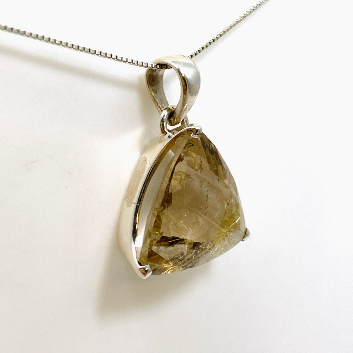 Golden Rutile Quartz Triangular Faceted Pendant PPGJ894