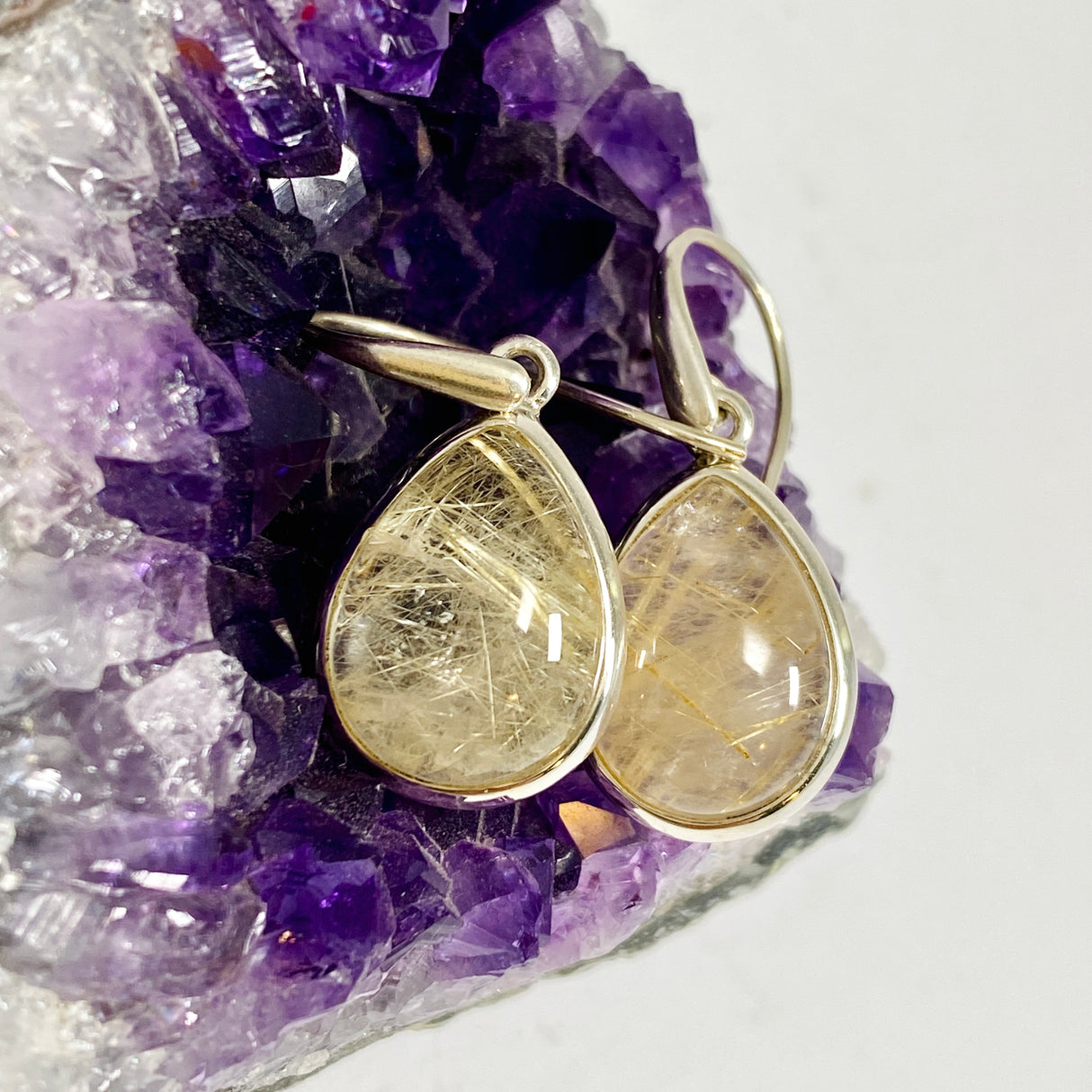 Golden Rutile Teardrop Cabochon Earrings PEGJ379
