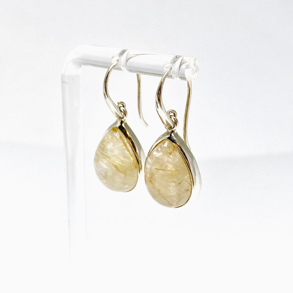Golden Rutile Teardrop Cabochon Earrings PEGJ379