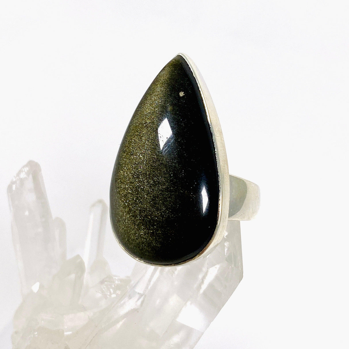 Goldsheen Obsidian teardrop ring s.8 KRGJ2922 - Nature's Magick