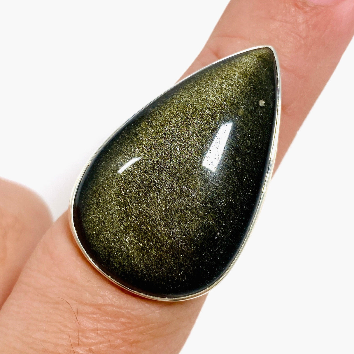 Goldsheen Obsidian teardrop ring s.8 KRGJ2922 - Nature's Magick