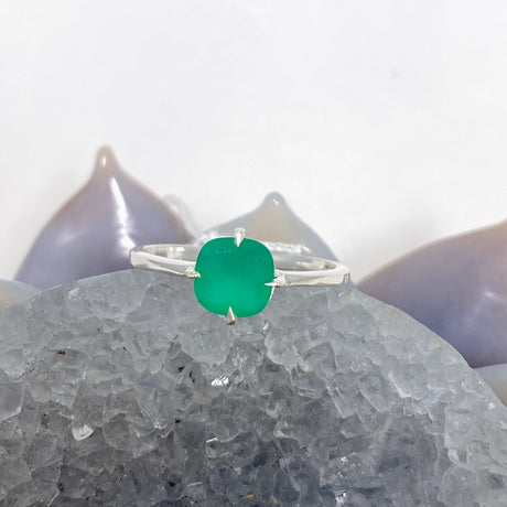 Green Chalcedony Faceted Square Solitare Ring R4806 - Nature's Magick