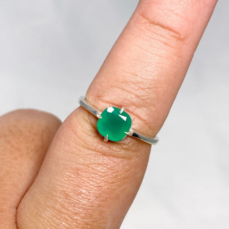 Green Chalcedony Faceted Square Solitare Ring R4806 - Nature's Magick