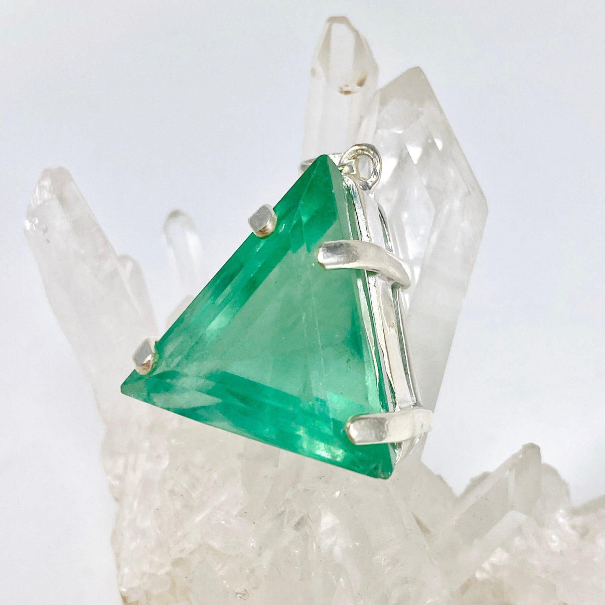 Green Fluorite Faceted Triangle Pendant KPGJ3549 - Nature's Magick