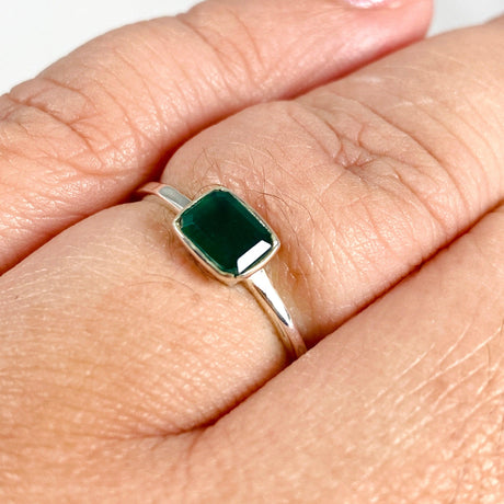 Green Onyx Rectangular Faceted Fine Band Ring R3793-GO - Nature's Magick