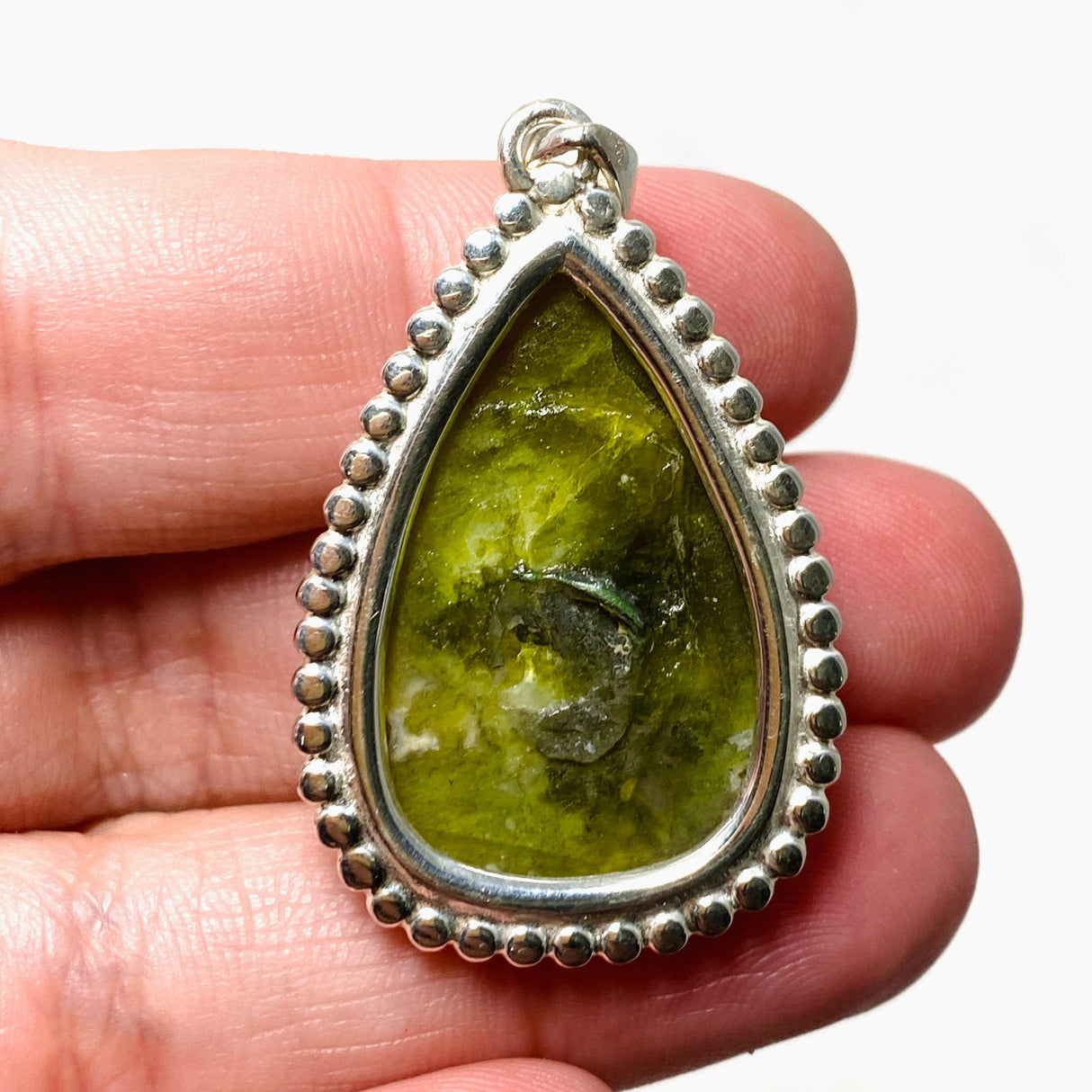 Green Opal (Madagascar) Teardrop Pendant in a Decorative Setting KPGJ4545 - Nature's Magick