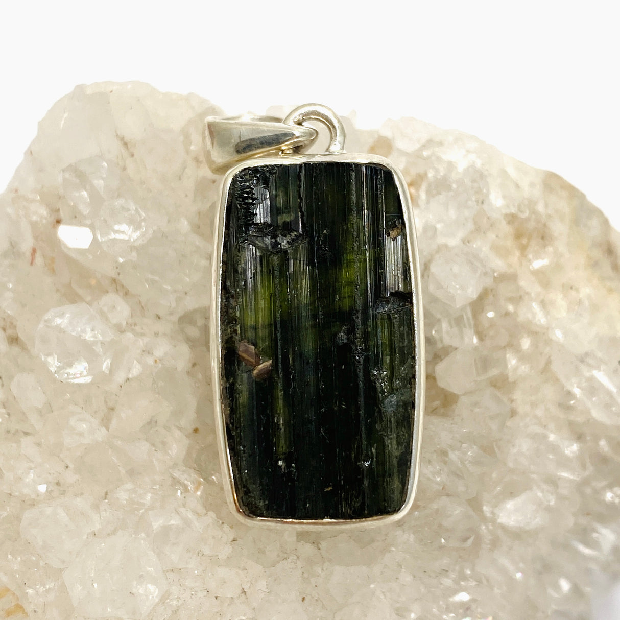 Green Tourmaline Rectangular Raw Pendant PPGJ924