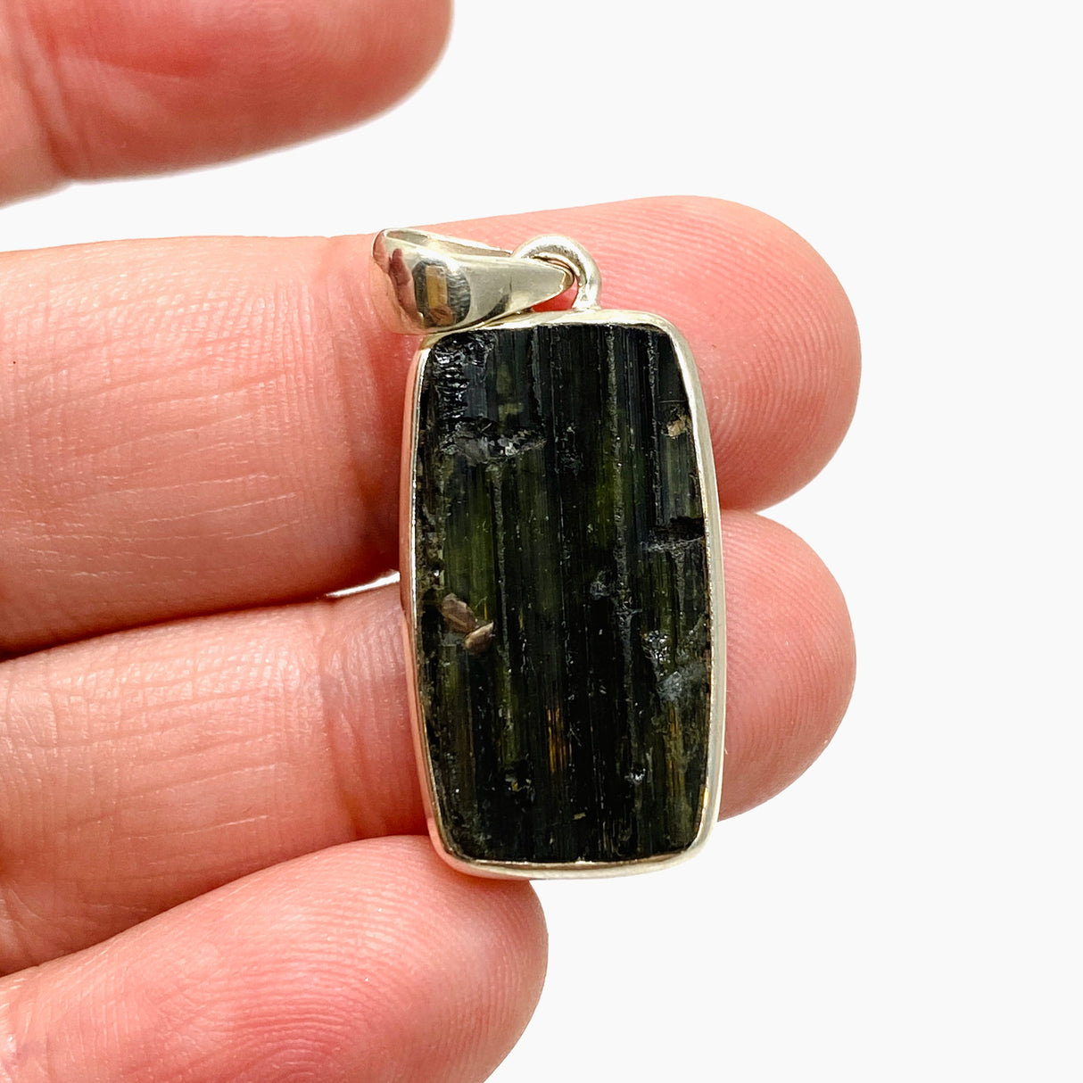 Green Tourmaline Rectangular Raw Pendant PPGJ924