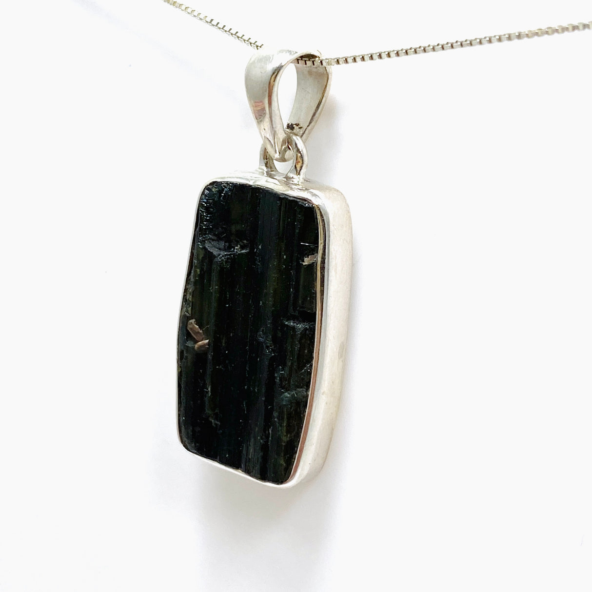 Green Tourmaline Rectangular Raw Pendant PPGJ924