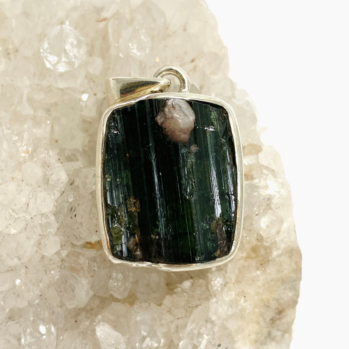 Green Tourmaline Rectangular Raw Pendant PPGJ925