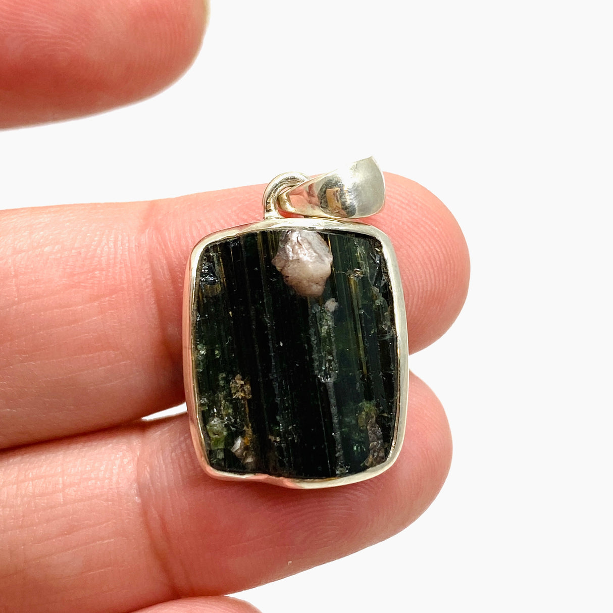 Green Tourmaline Rectangular Raw Pendant PPGJ925