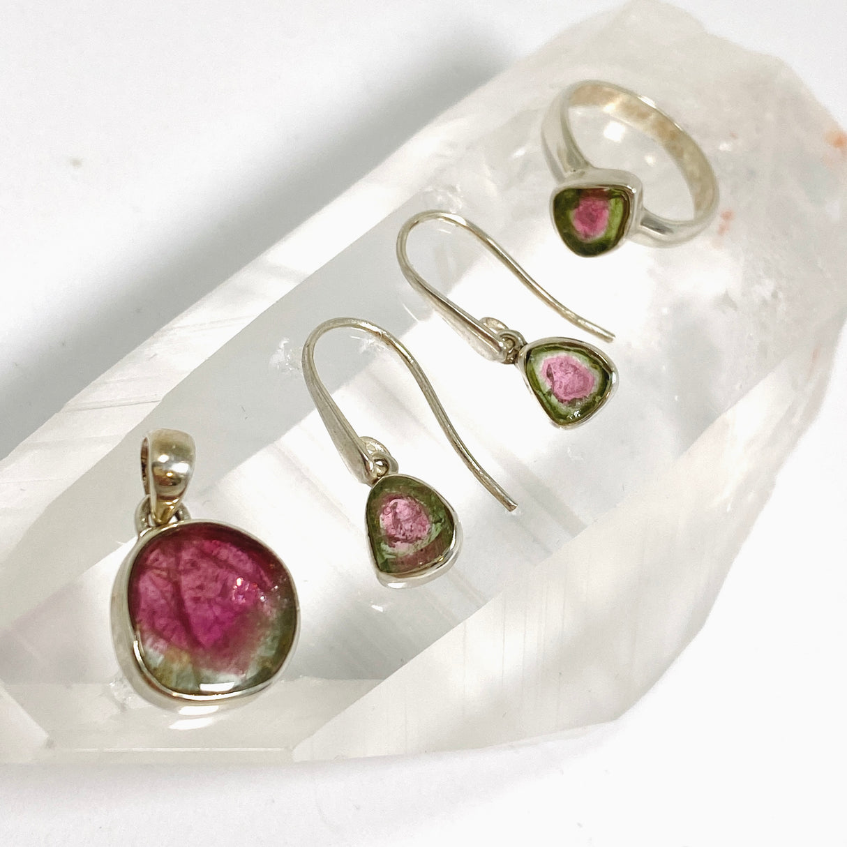 Watermelon Tourmaline Freeform Slice Earrings PEGJ359