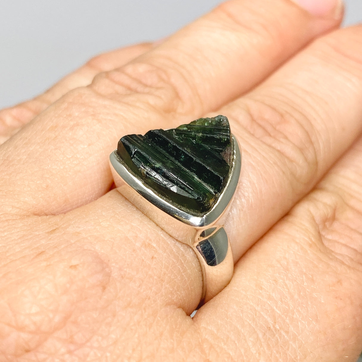 Green Tourmaline Triangular Raw Ring Size 8 PRGJ719