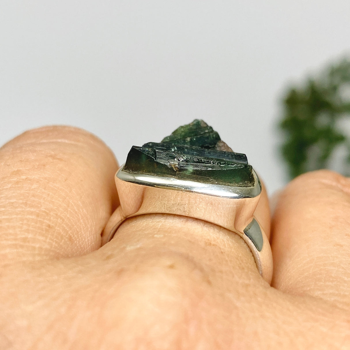 Green Tourmaline Triangular Raw Ring Size 8 PRGJ719