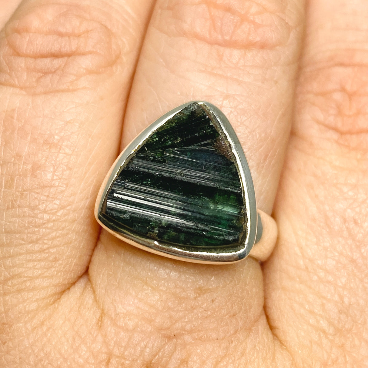 Green Tourmaline Triangular Raw Ring Size 8 PRGJ719