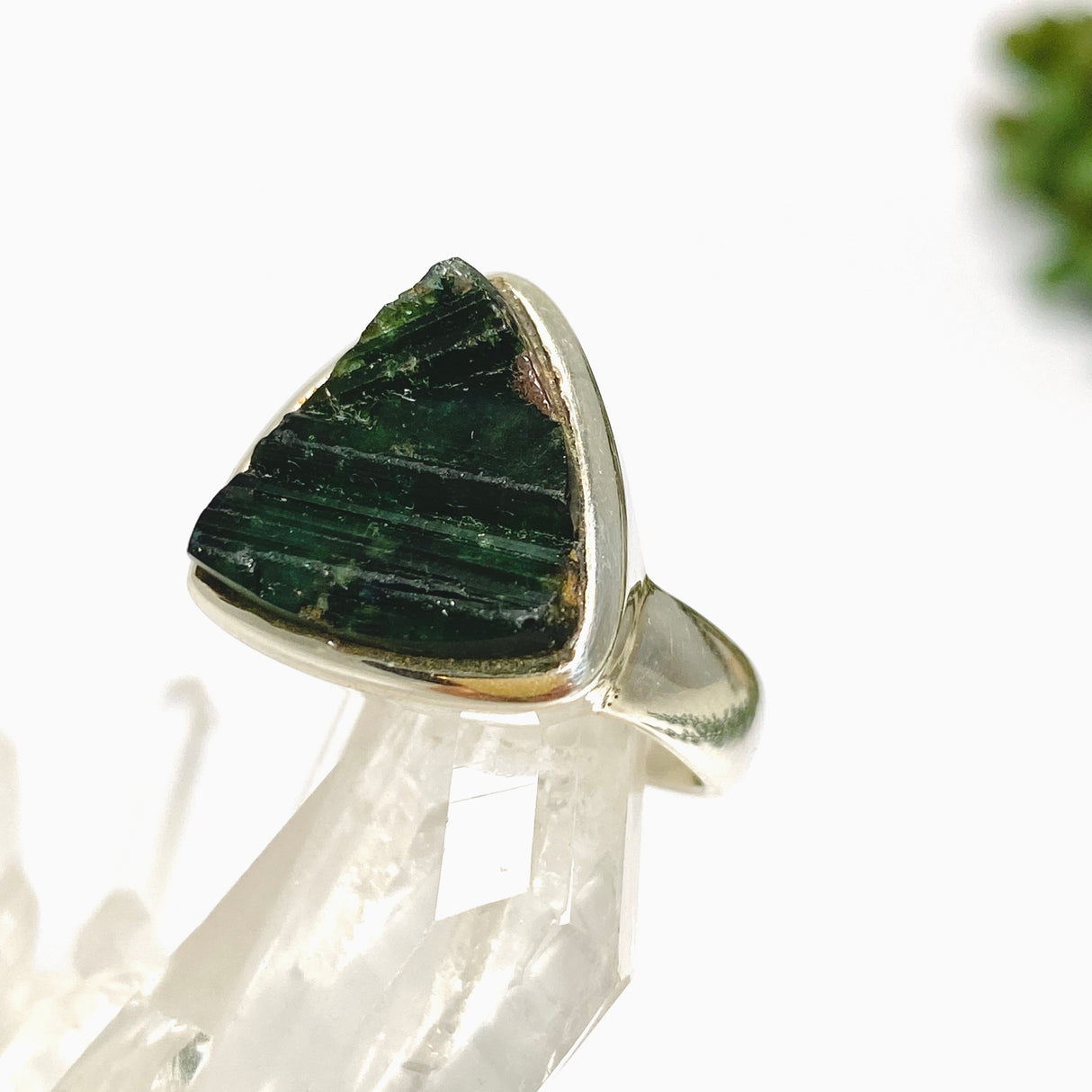 Green Tourmaline Triangular Raw Ring Size 8 PRGJ719