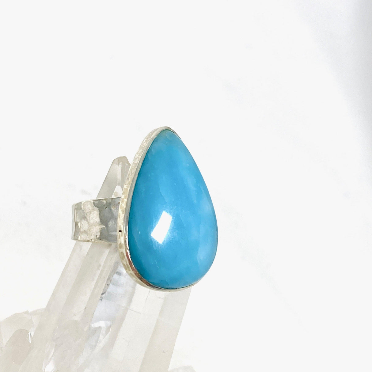 Hemimorphite Teardrop Hammered Band Ring Size 9 KRGJ3117 - Nature's Magick