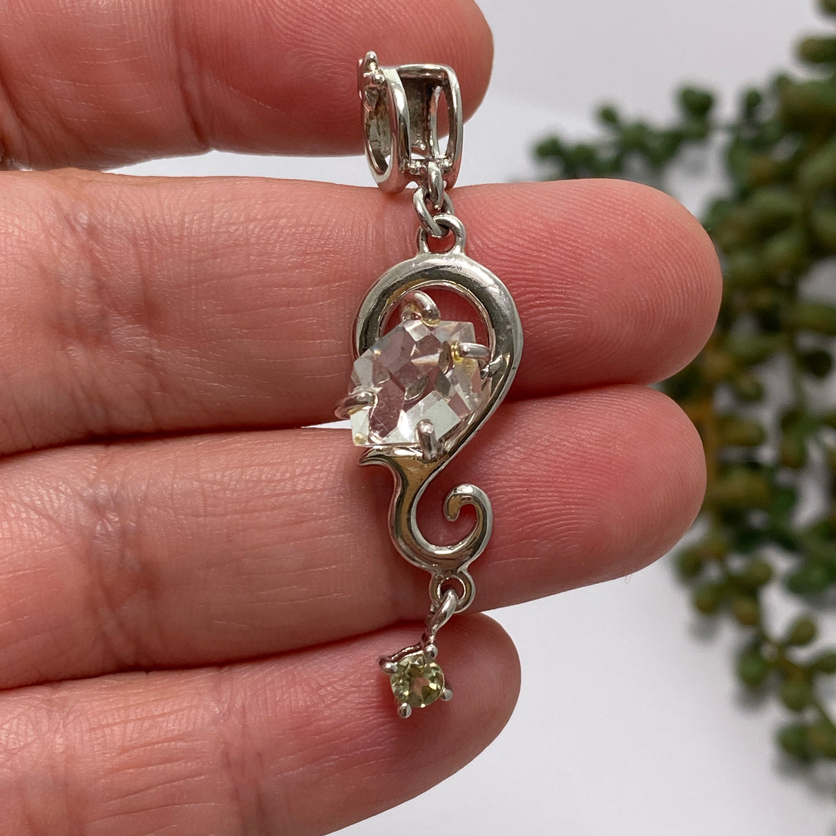 Herkimer Diamond and Peridot Pendant CC175ORM