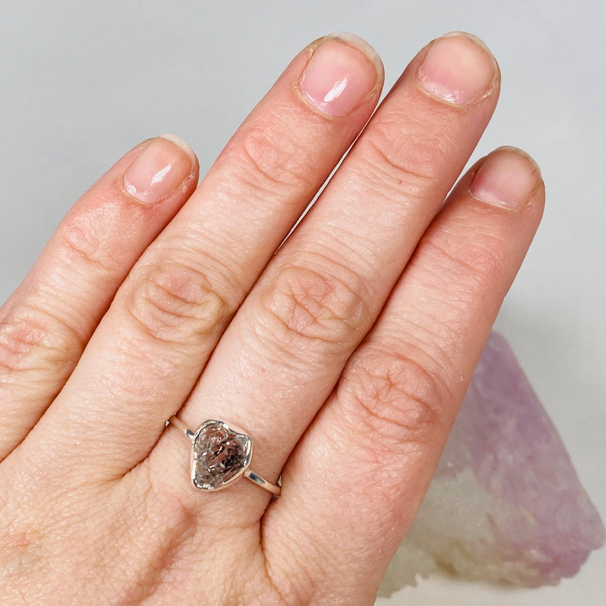 Herkimer Diamond Quartz Crystal Fine Band Ring R3701-HD - Nature's Magick