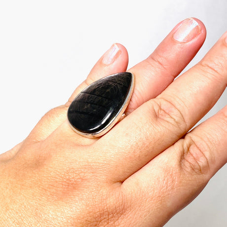 Hypersthene Teardrop Hammered Band Ring Size 10 KRGJ3151 - Nature's Magick