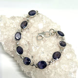 Iolite oval faceted gemstones in 925 silver bezel basket setting bracelet PBGJ026