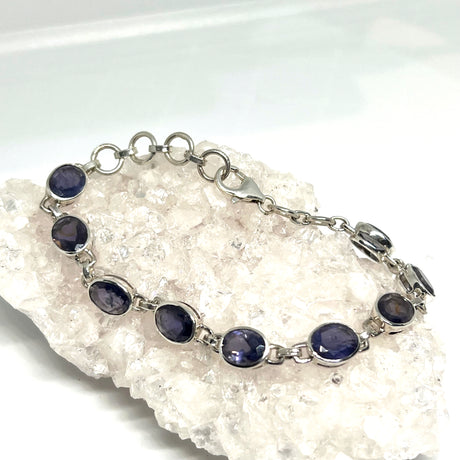 Iolite oval faceted gemstones in 925 silver bezel basket setting bracelet PBGJ026